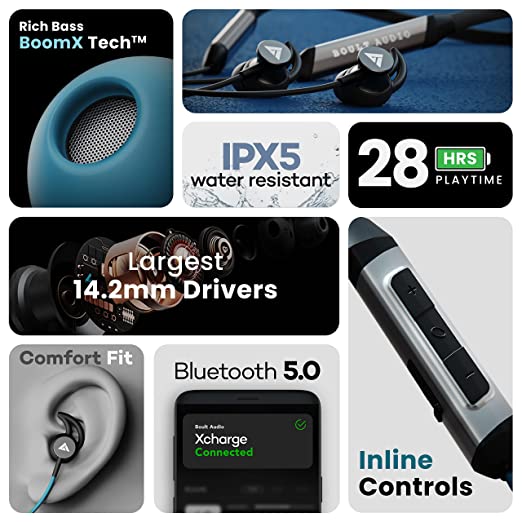Boult Audio XCharge Wireless in Ear Bluetooth Earphones with ENC Mic, 28H Playtime, Type-C Fast Charging (15Min=15Hrs Playtime), Made in India, Biggest 14.2mm Bass Drivers Neckband (Black) Boult Audio XCharge Wireless in Ear Bluetooth Earphones with ENC Mic, 28H Playtime, Type-C Fast Charging (15Min=15Hrs Playtime), Made in India, Biggest 14.2mm Bass Drivers Neckband (Black)